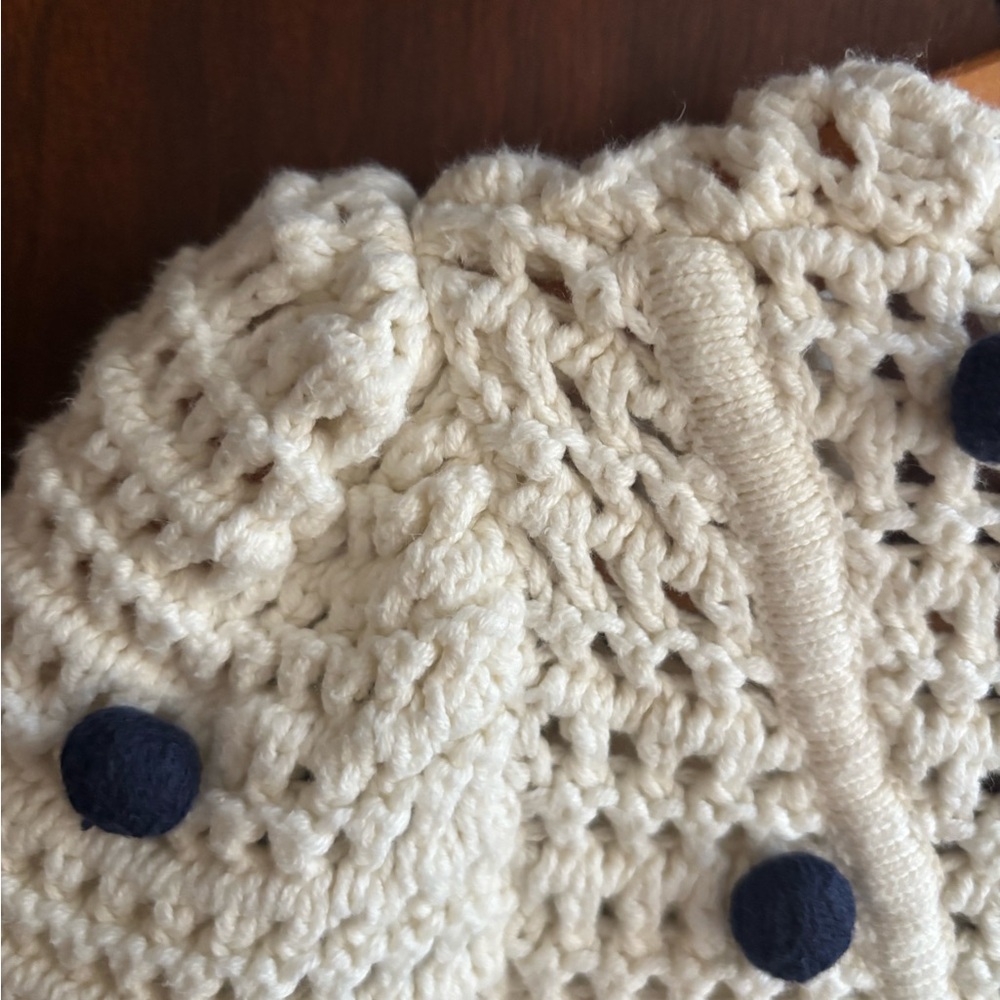 Moth Anthropology Cream Crochet Cardigan with Black Pom Detail -- S - Picture 7 of 8